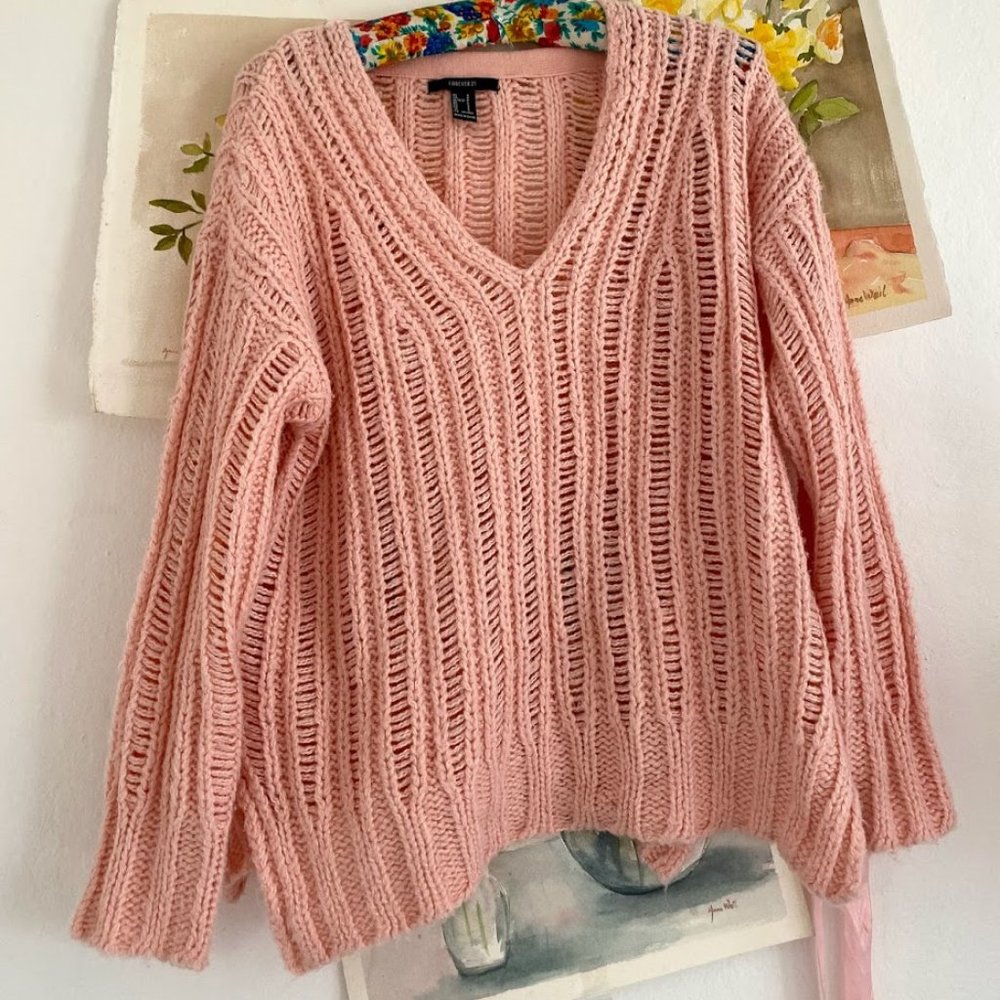 Forever 21 Trendy pink v neck sweater